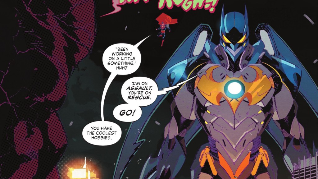 Batman robot to battle in Metropolis. Superman comments
