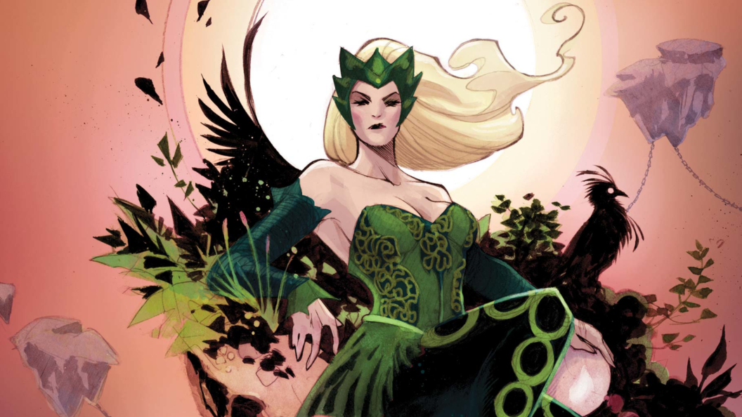 The Enchantress from Marvel Comics with a mystical backdrop