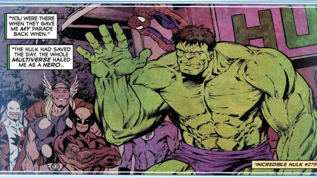 Hulk happy and wave with Spider-Man and Avengers