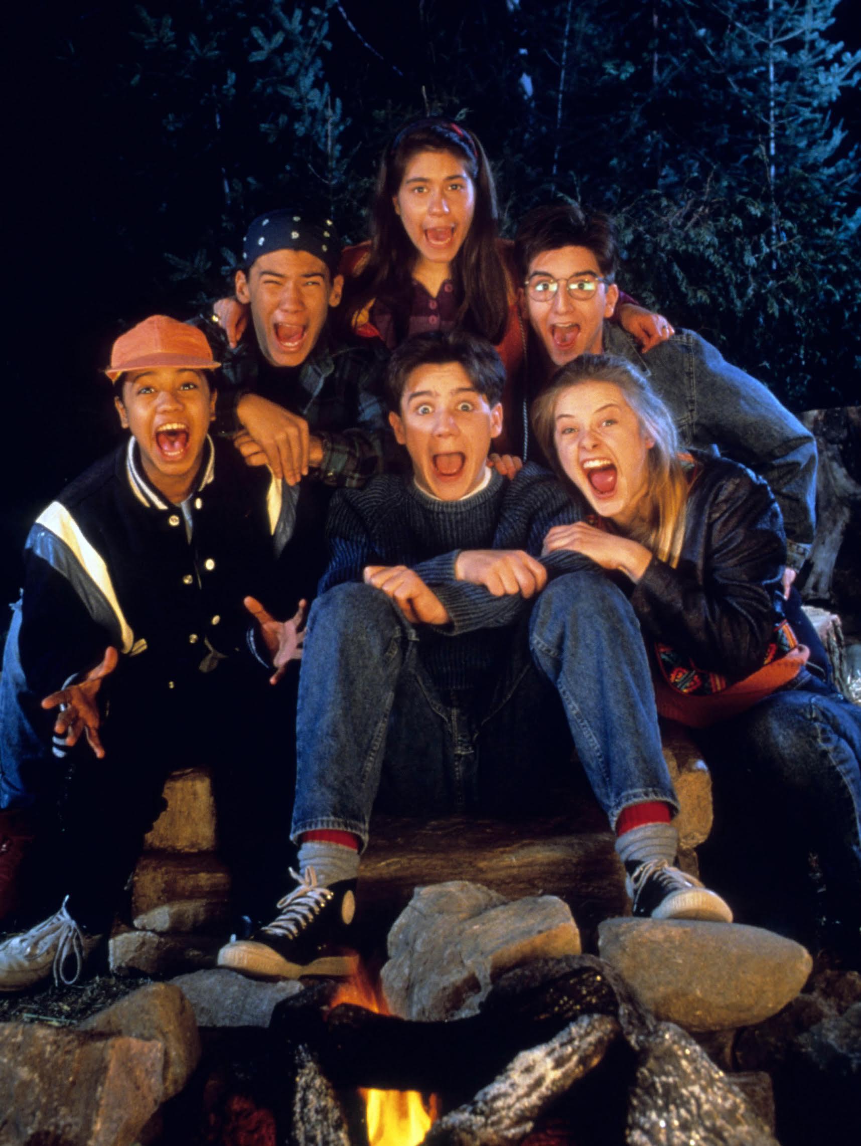The cast of Are You Afraid of the Dark?'s original Midnight Society: Kiki, Frank, Betty-Ann, Gary, David, and Kristen.