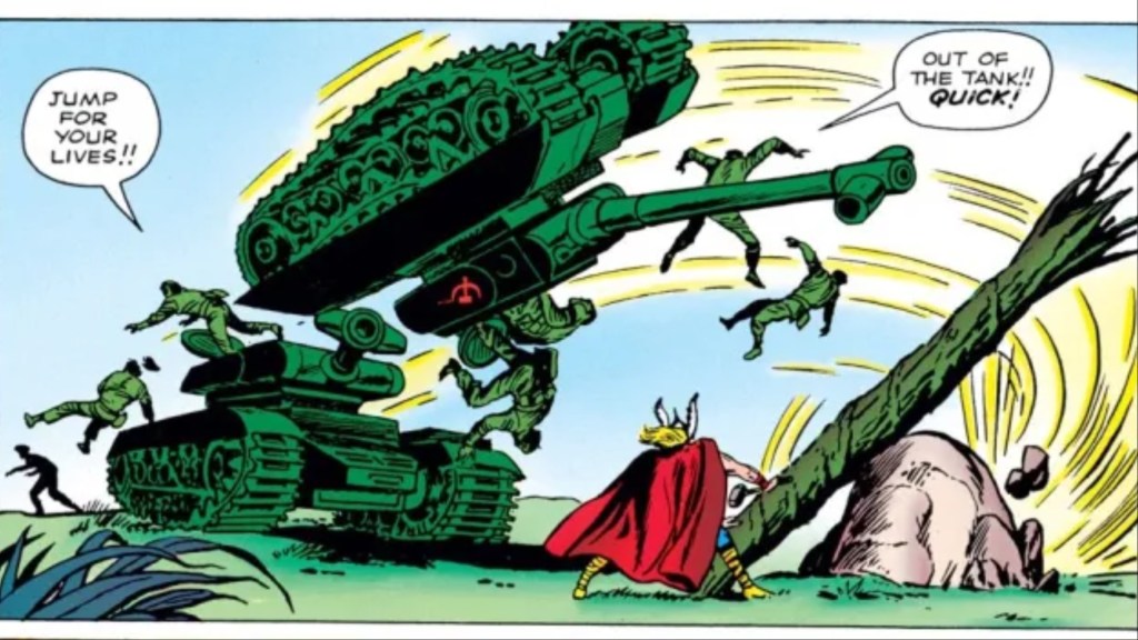 Thor throwing some Soviet tanks