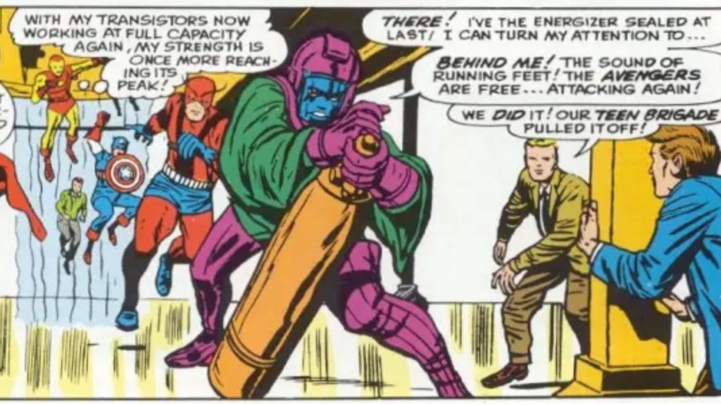 Kang the Conqueror trying to fight the Avengers and the Teen Brigade
