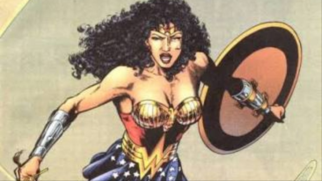 Hippolyta leaping into battle as Wonder Woman