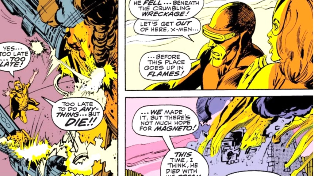 Magneto about to be killed as Cyclops and Jean look on