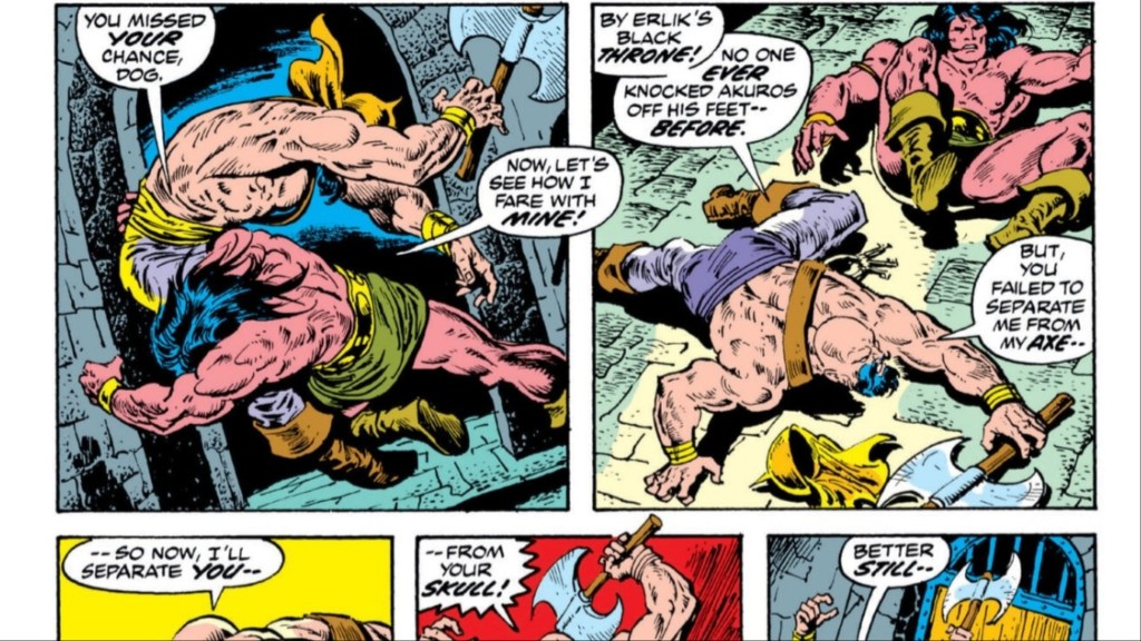 Conan fighting another barbarian