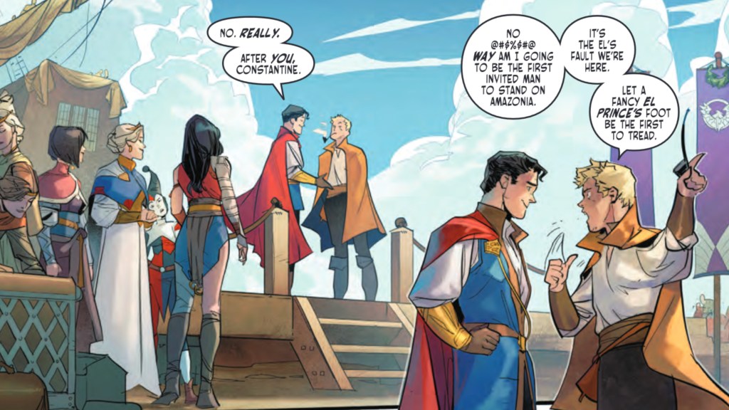 Kal-El and Constantine arguing about who is setting foot on Amazonia