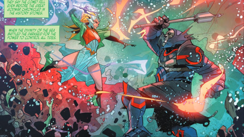 Darkseid battling the Queen of the Sea
