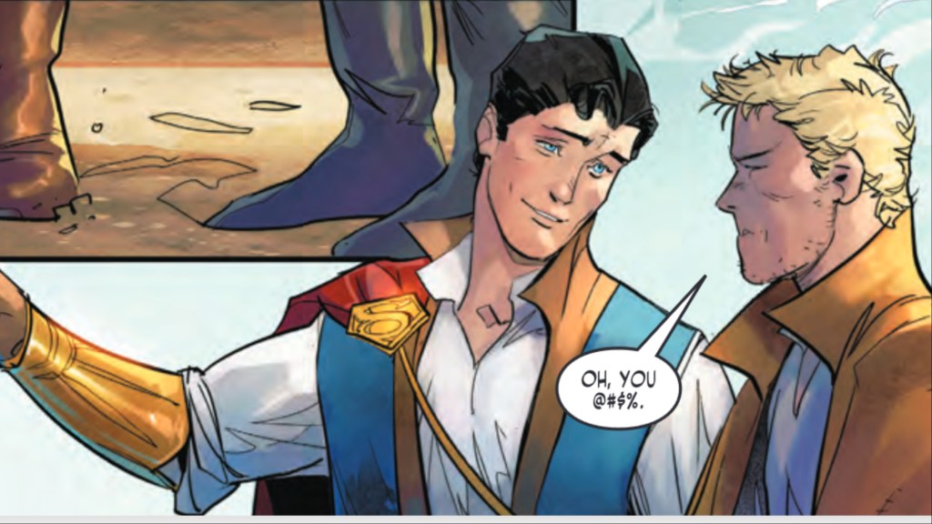 Superman and John Constantine talking with each other