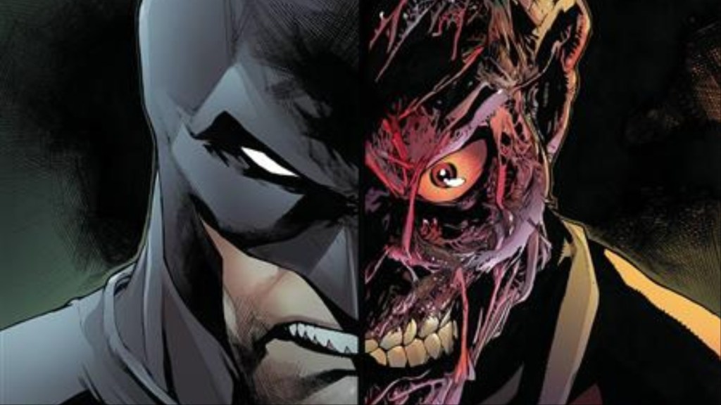 Batman and Two-Face side by side