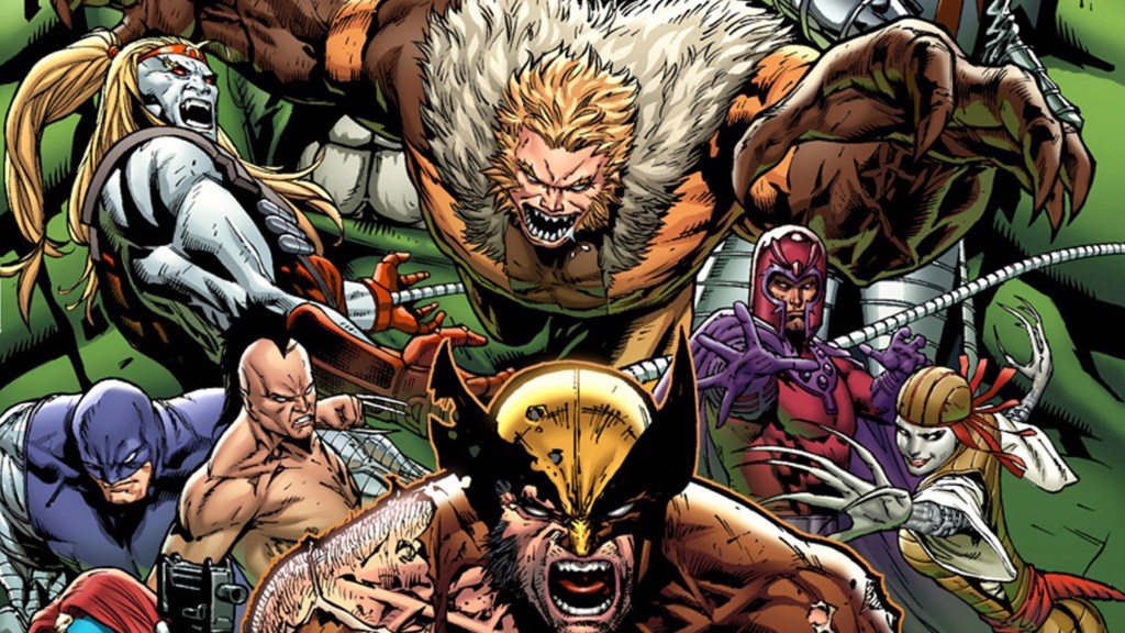 Cyber, Daken, Omega Red, Sabretooth, Magneto, and Lady Deathstrike attacking Wolverine
