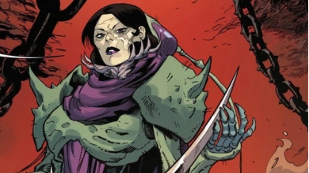 Valeria Von Frazen holding a scythe