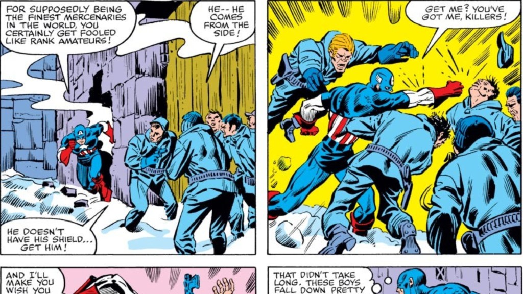 Captain America fighting goons