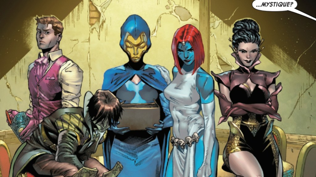 Empath, Toad, Destiny, Mystique, and Lady Mastermind standing together