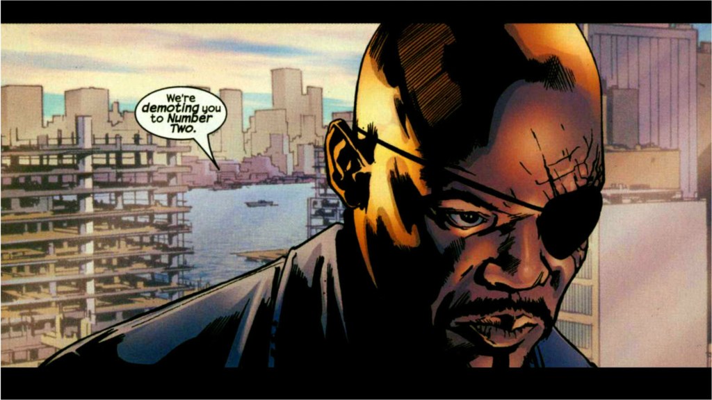 Ultimate Nick Fury with New York City in the background