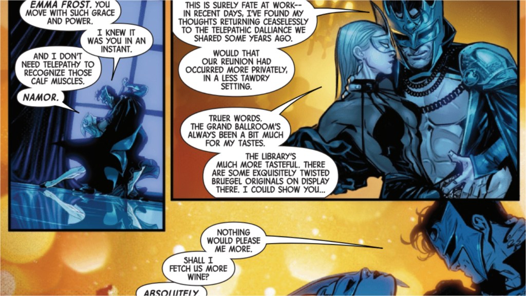 Emma Frost and Namor dancing at the latest Hellfire Gala
