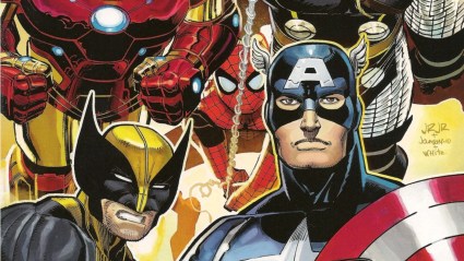 Wolverine, Spider-Man, Bucky Cap, Thor, and Iron Man together