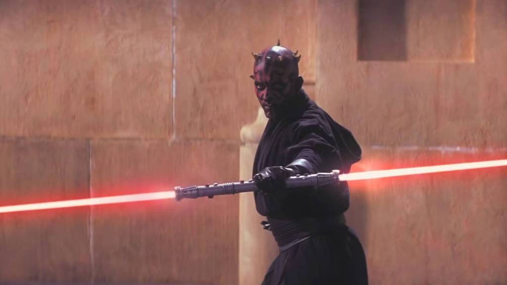 Darth Maul with his double lightsaber in Star Wars: The Phantom Menace.