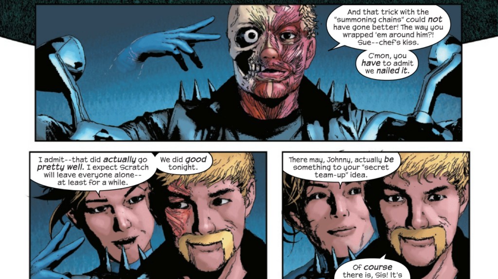 Human Torch and Invisible Woman talk impersonating Ghost Rider