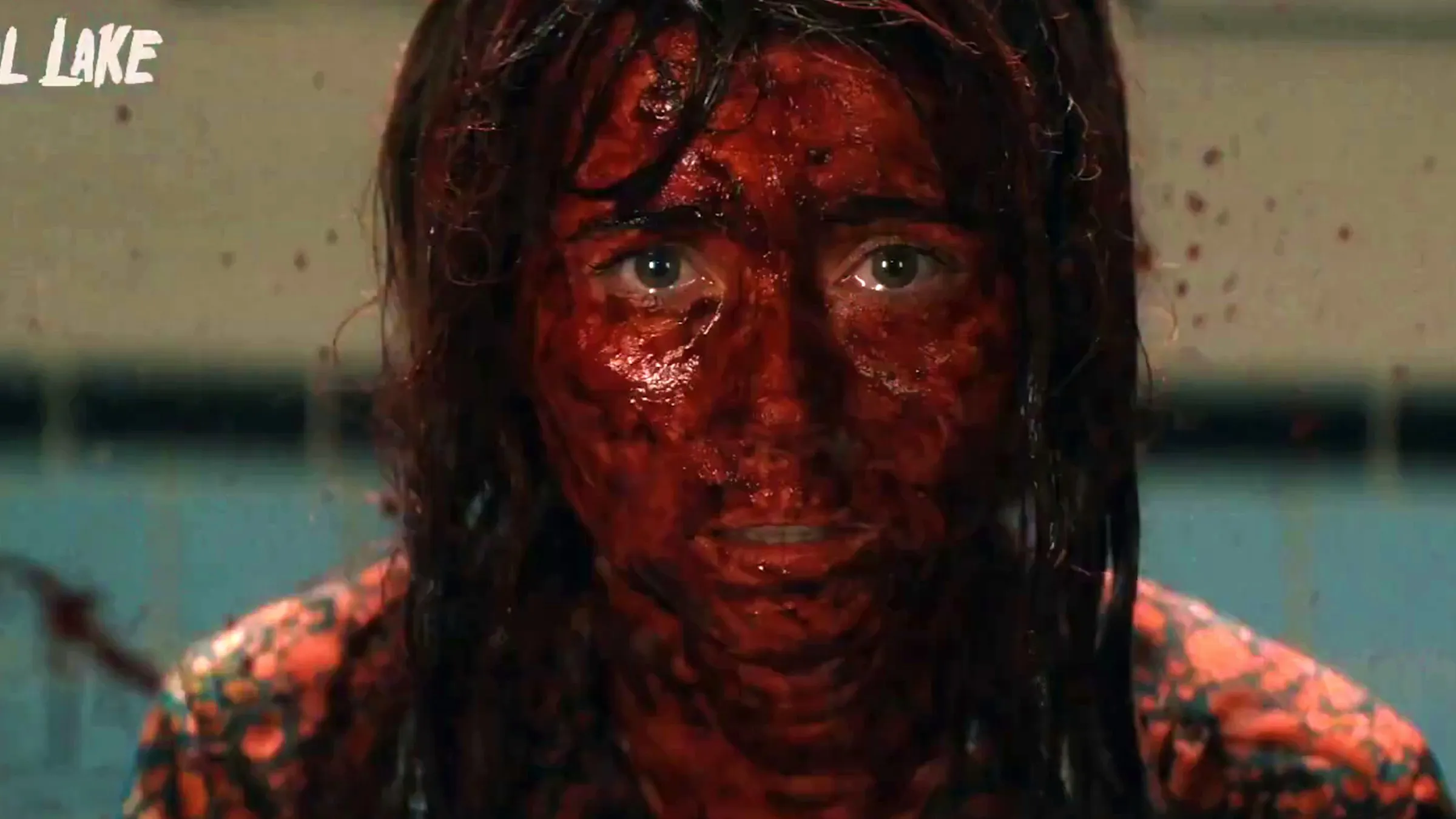 Linda Cardellini as Pamela Voorhees covered in blood in Crystal Lake