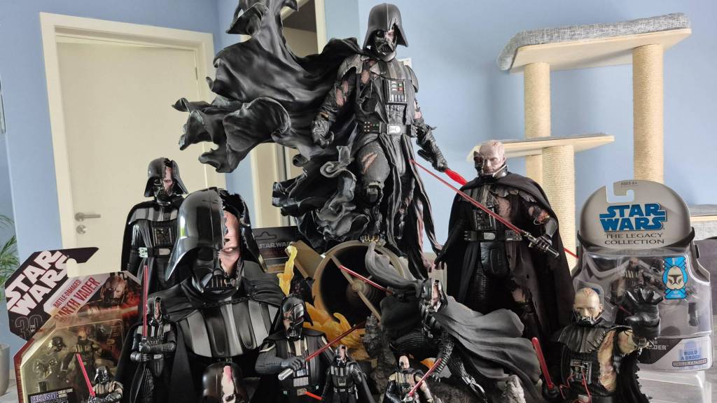 A Star Wars collection featuring  only battle-damaged Darth Vader figures.