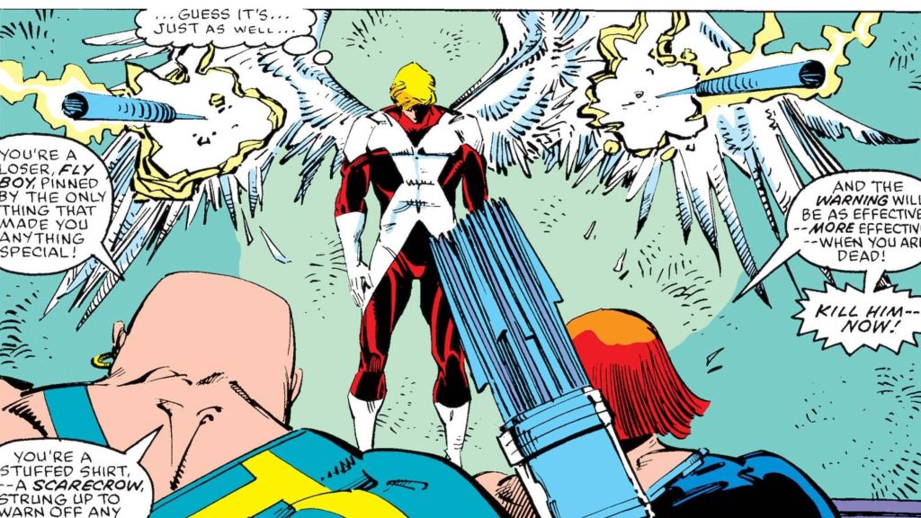 Angel pinned to the wall in Marvel Comics