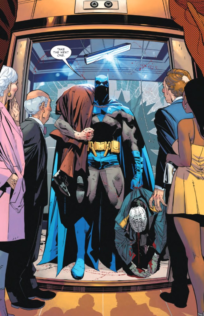Batman in blue and grey costume with Der Giftmorder and Lord Fantome