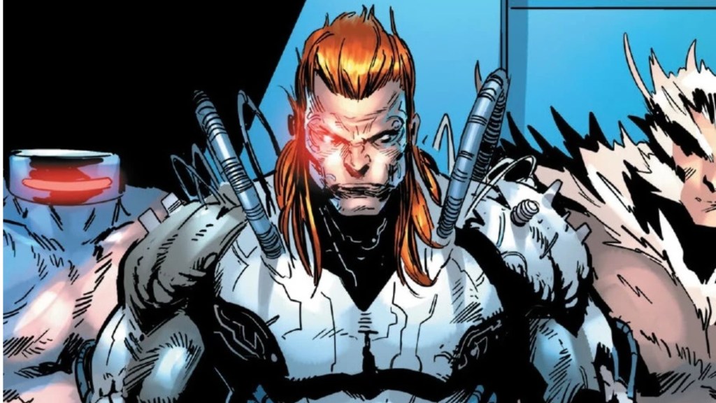 Graydon Creed in his armor with two mind-controlled Sabretooth from the multiverse behind him