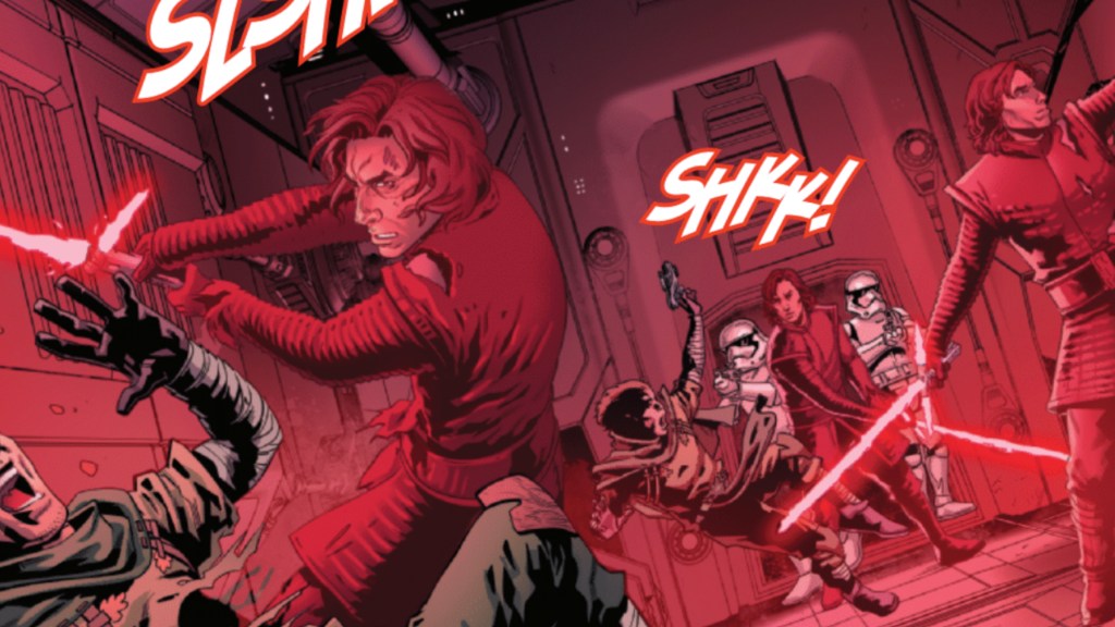 Kylo Ren fighting enemy soldiers
