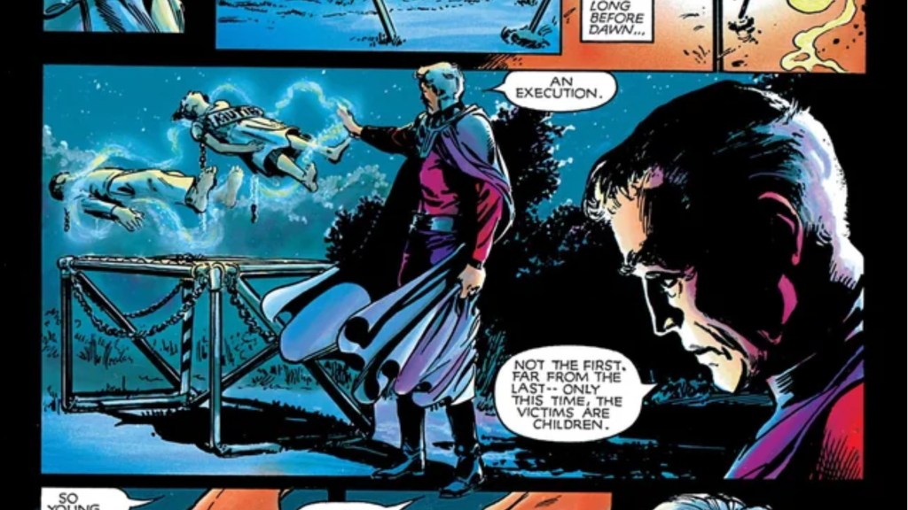 Magneto discovering the bodies of two mutant childrens