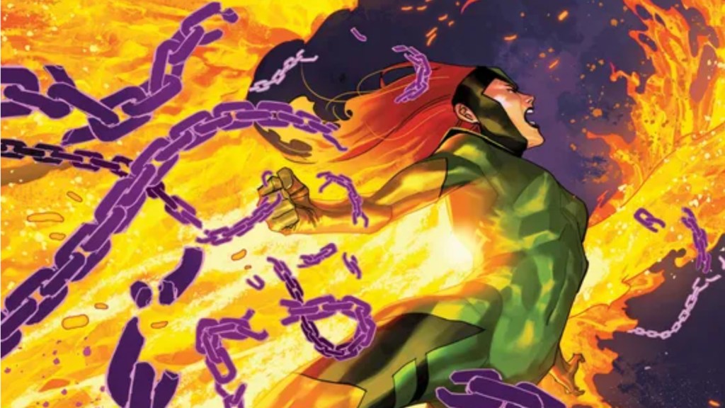 Jean Grey as Phoenix breaking chains as she flies to space