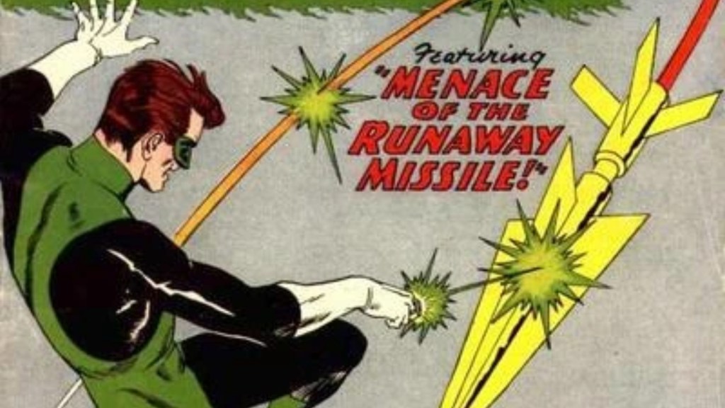 Hal Jordan firing a beam at a yellow missile