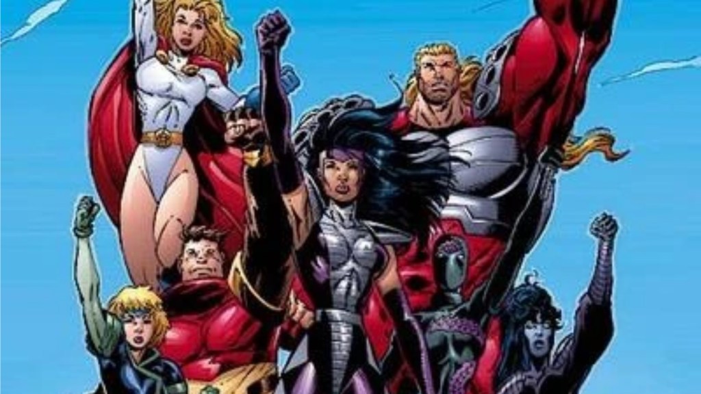 The members of Sovereign Seven and Power Girl gathered together