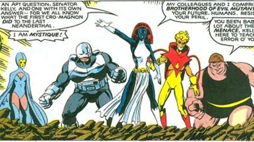 Mystique and the Brotherhood of Evil Mutants attacking Senator Kelly