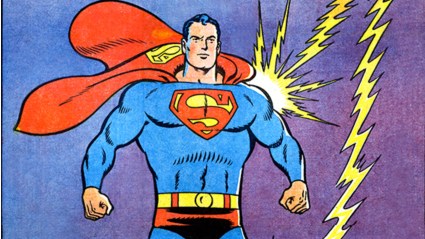 Pre-Crisis Superman getting struck by lightning