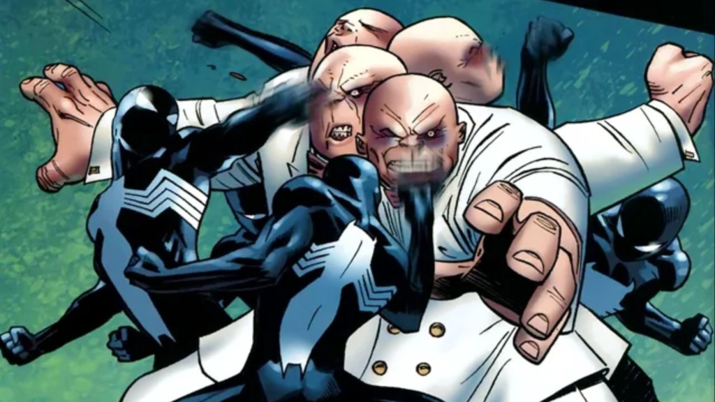 Spider-Man trouncing the Kingpin, punching him from every angle