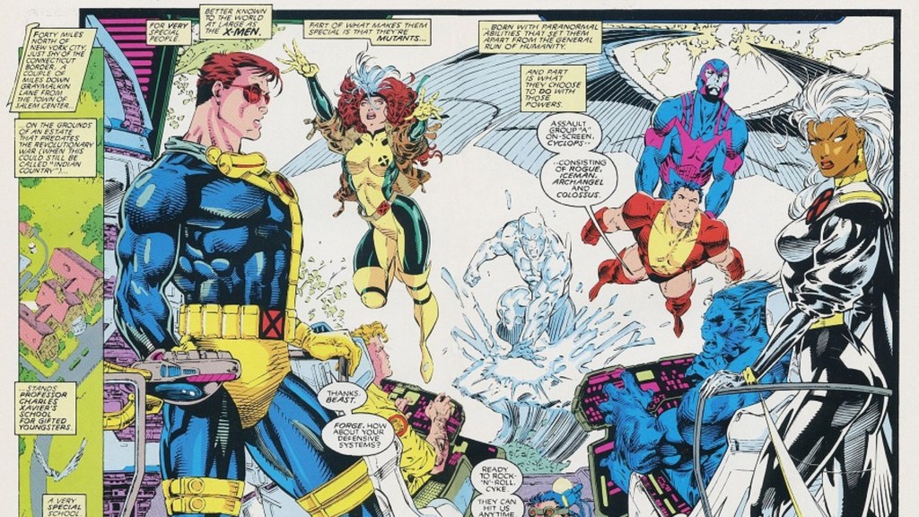 Cyclops, Storm, Banshee, and Forge discussing the X-Men's training session