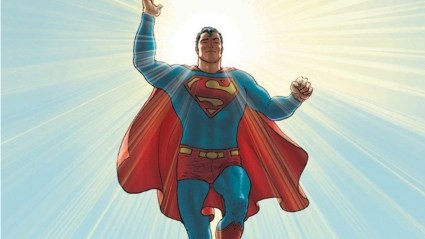 Superman with the sun behind him