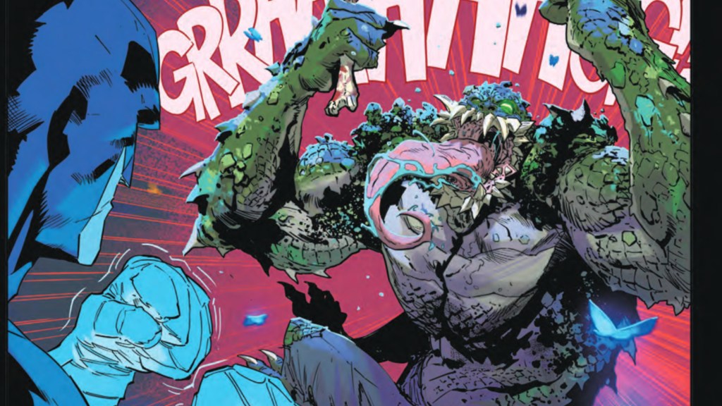 Batman getting ready to fight a raging Killer Croc