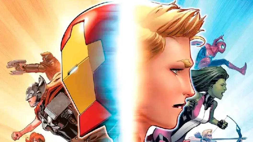 Iron Man and Captain Marvel, with their repsective sides in Civil War II
