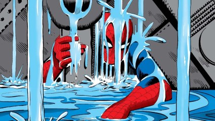 Spider-Man trapped under water and rubble