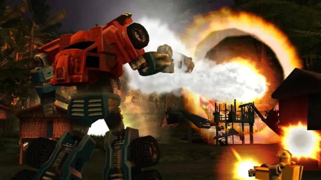 Transformers 2004 Optimus Prime shooting a base