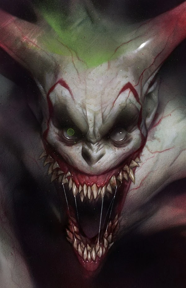 A close-up of Absolute Joker's face.
