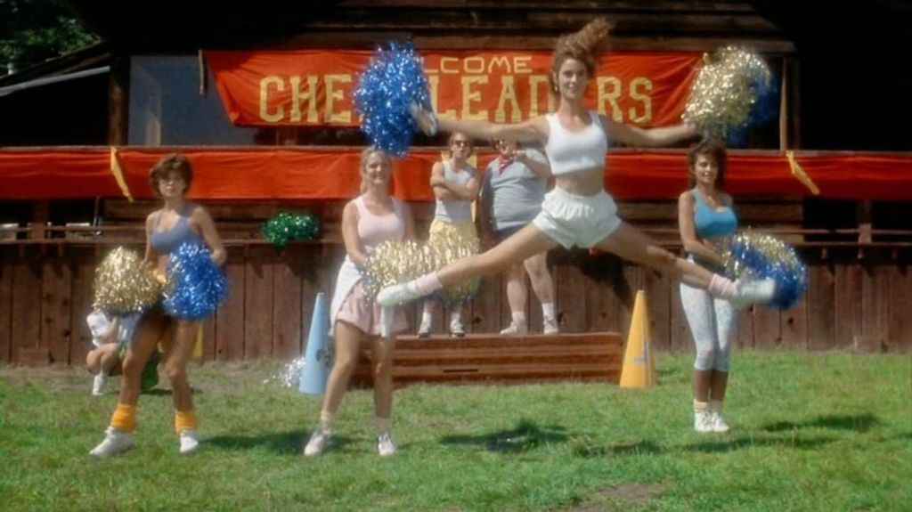 Cheerleaders performing in the horror film, Cheerleader Camp.