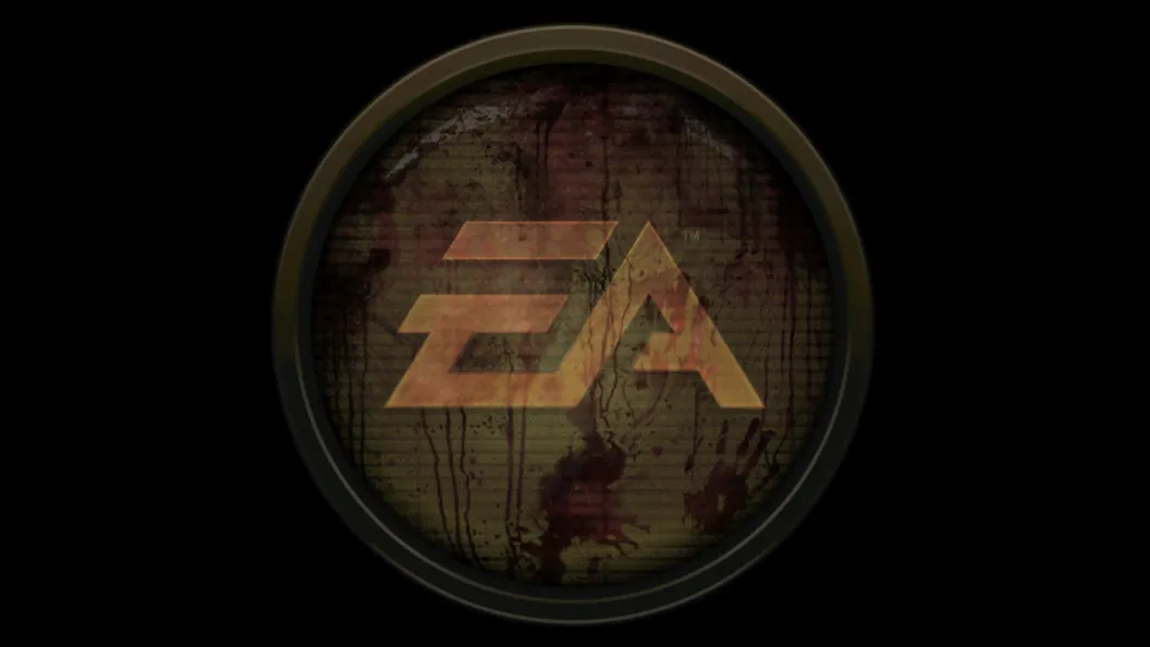 Electronic Arts gaming logo with a backdrop of video game imagery