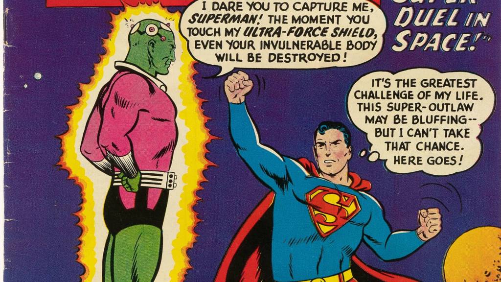 Cover art of Action Comics #242 featuring Superman fighting Brainiac.