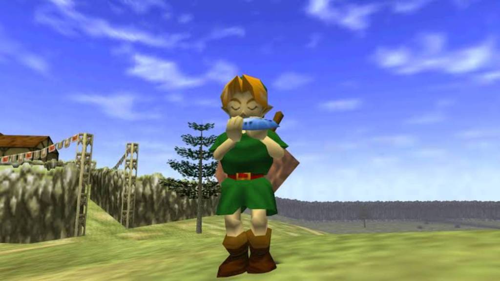 Link playing the ocarina in The Legend of Zelda: Ocarina of Time.