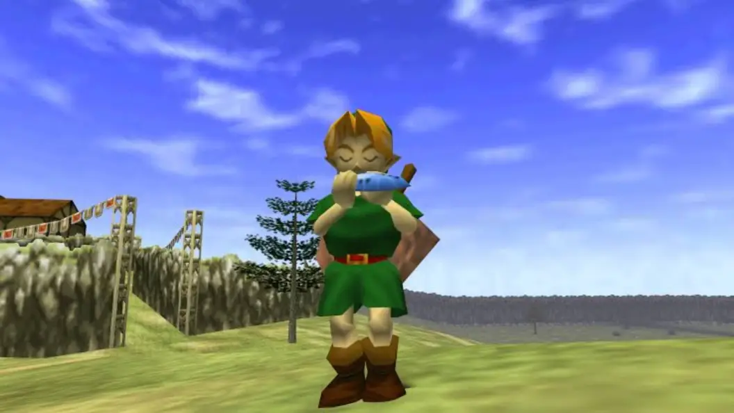 Link playing the ocarina in The Legend of Zelda: Ocarina of Time.