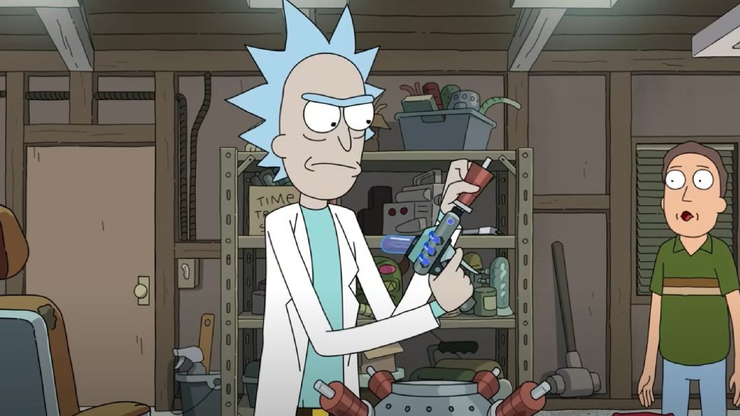 Rick with a weapon in Rick and Morty