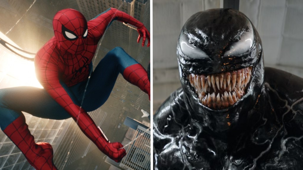 Tom Holland as Spider-Man and Tom Hardy as Venom