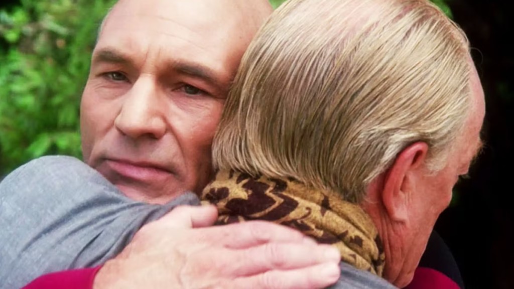 Jean-Luc Picard hugging his brother in Star Trek